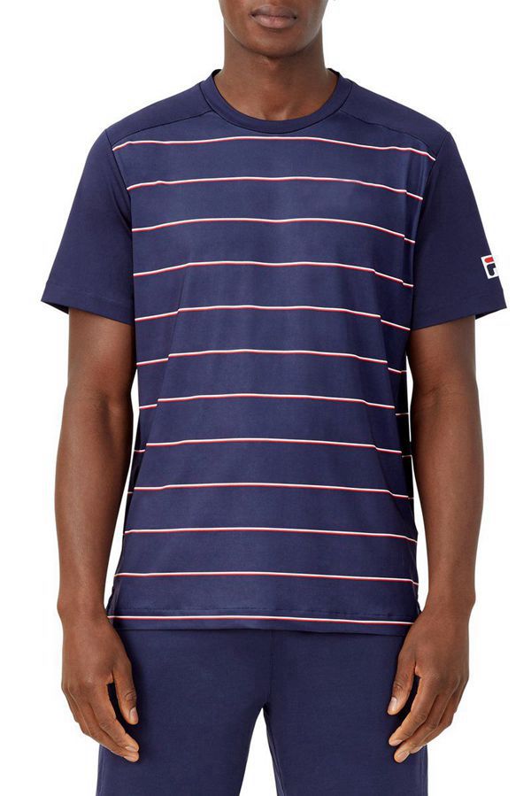 Fila Topy Panske Námornícka Modrá / Námornícka Modrá Pruhované - Heritage Stripe Crew Vypredaj - Slo